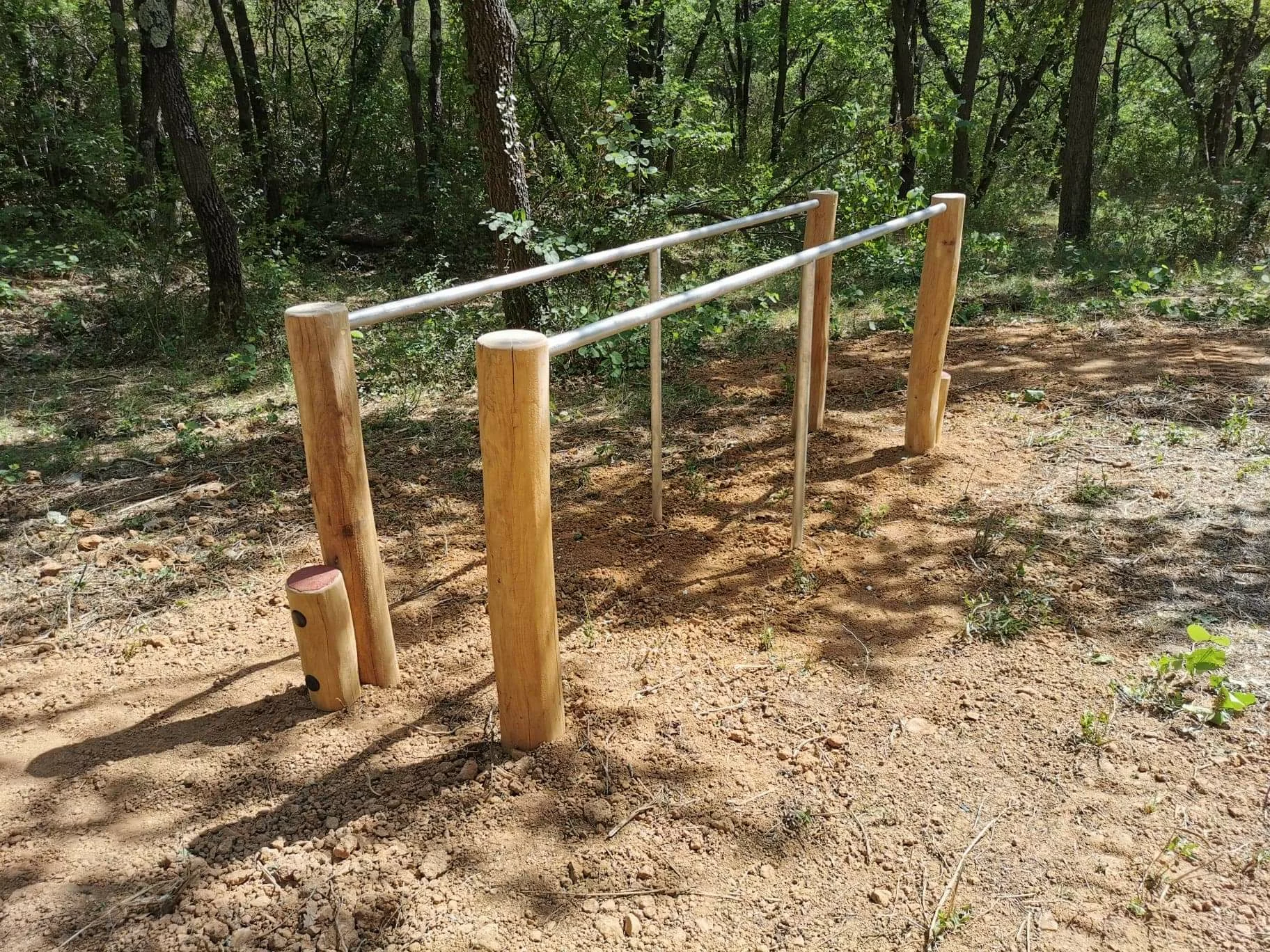 Module de barres parallèles en robinier pour parcours sportif extérieur et fitness