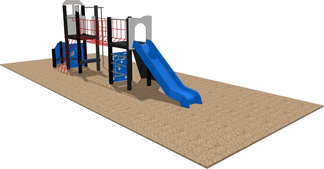 Aire de jeux extérieure L’Albatros avec toboggan, mur d’escalade et pont de corde pour enfants