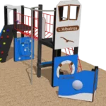 Aire de jeux extérieure L’Albatros avec toboggan, mur d’escalade et pont de corde pour enfants