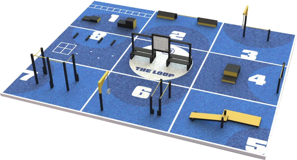 Parcours sportif extérieur THE LOOP L avec 8 stations fitness pour expérience immersive et entraînement intensif