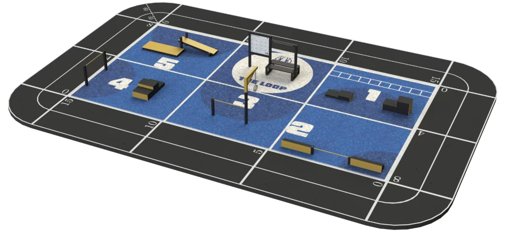 Espace fitness extérieur THE LOOP S avec 5 stations sportives modulables pour entraînement complet en plein air