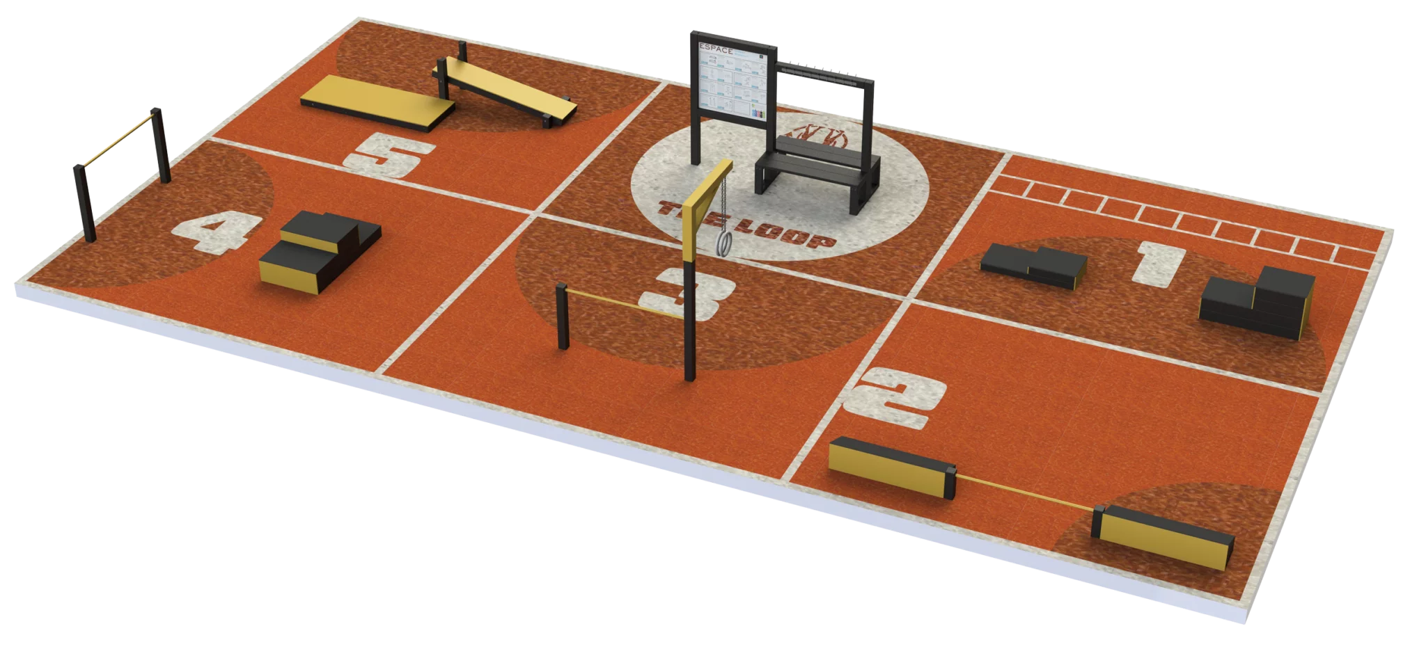 Espace fitness extérieur THE LOOP S avec 5 stations sportives modulables pour entraînement complet en plein air