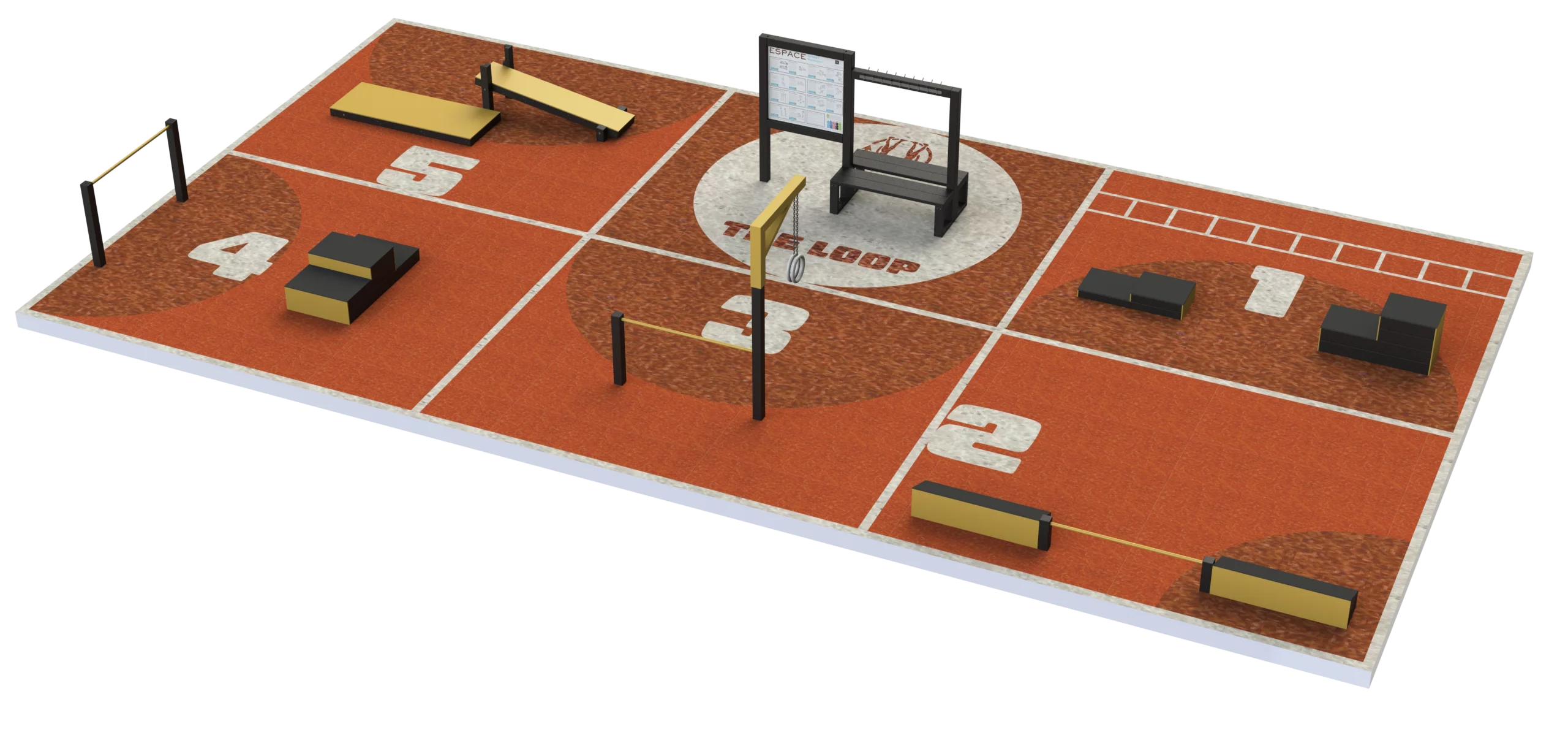 Espace fitness extérieur THE LOOP S avec 5 stations sportives modulables pour entraînement complet en plein air